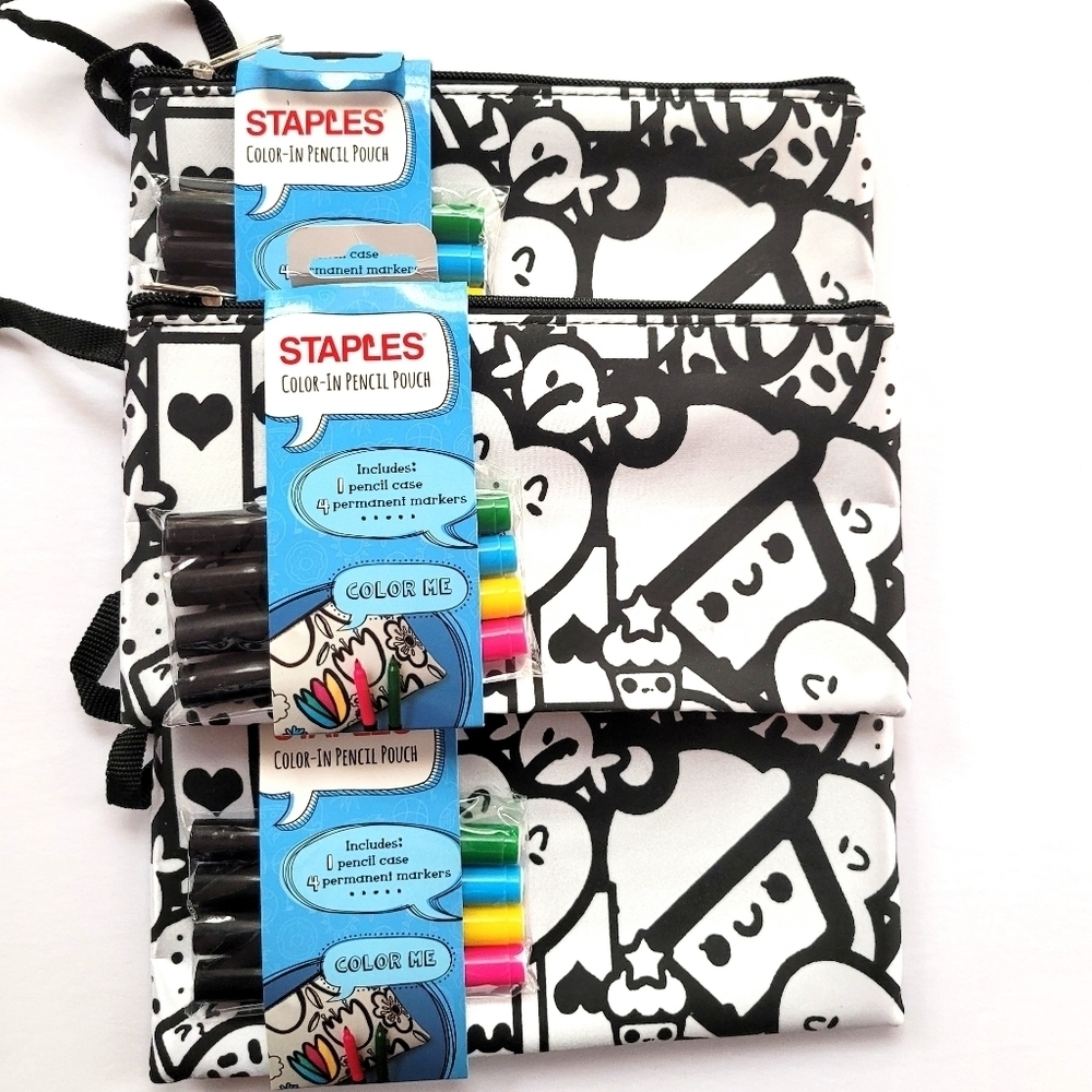 Staples Color in Pencil Pouch Set of 3 Black White